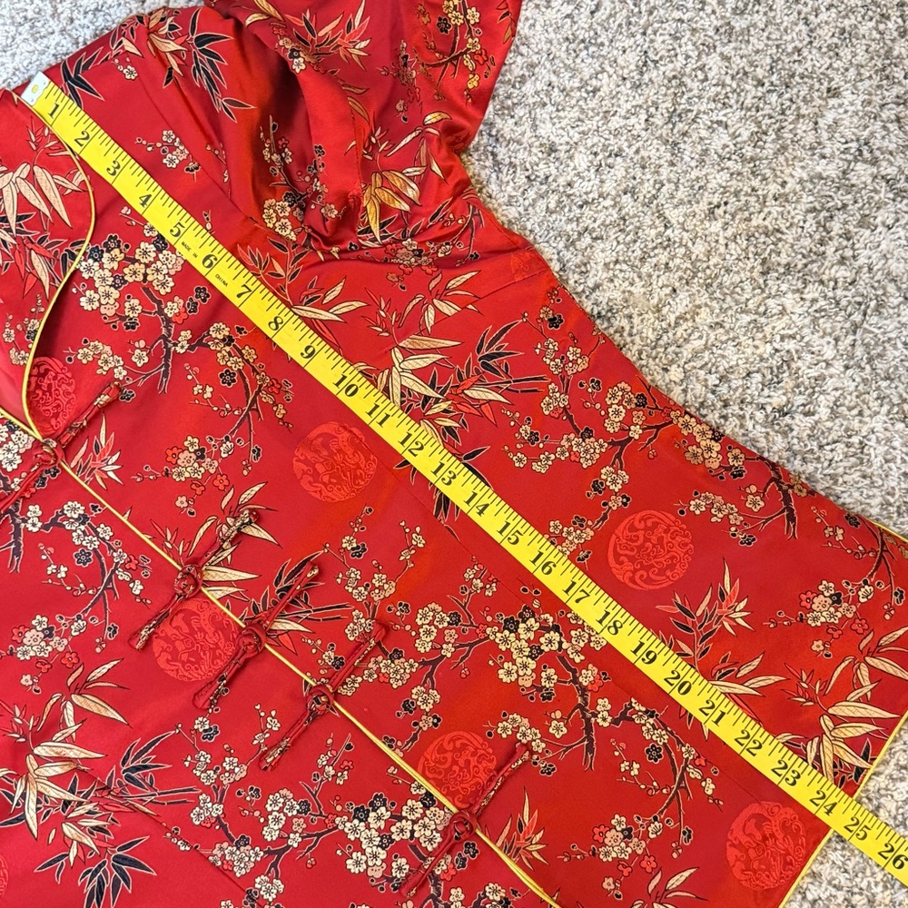 Asian Silk Red Gold Floral Women’s Jacket Blazer Size XXL Frog Button Closure - Picture 14 of 16